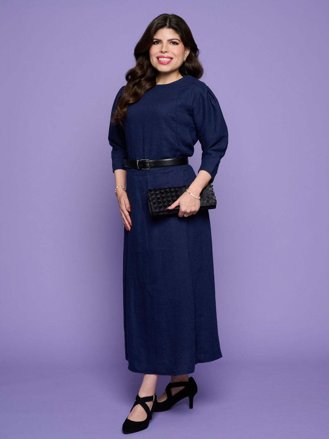 The Royalty Dress –Elegant Navy Long Sleeve Dress