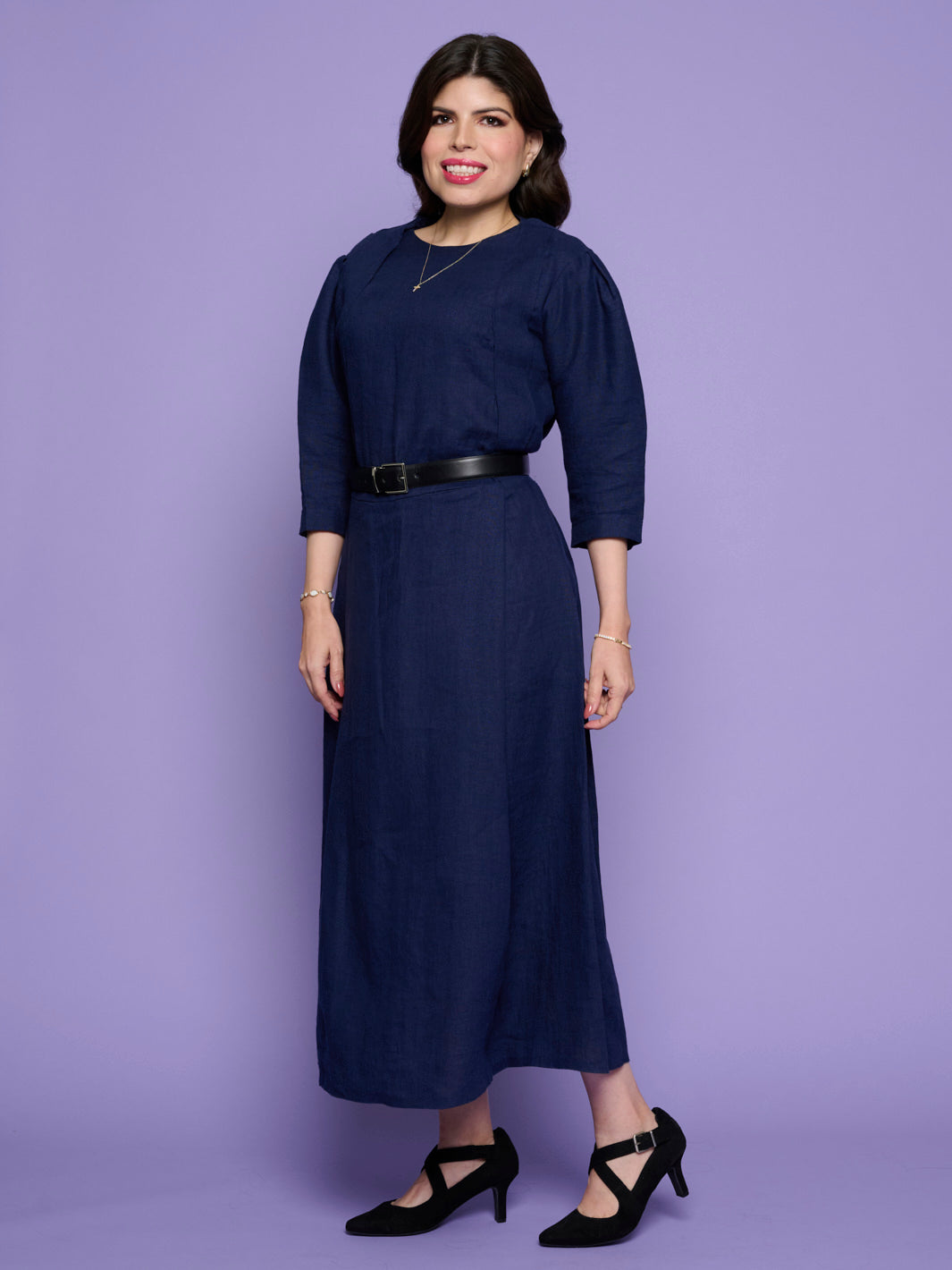 The Royalty Dress –Elegant Navy Long Sleeve Dress