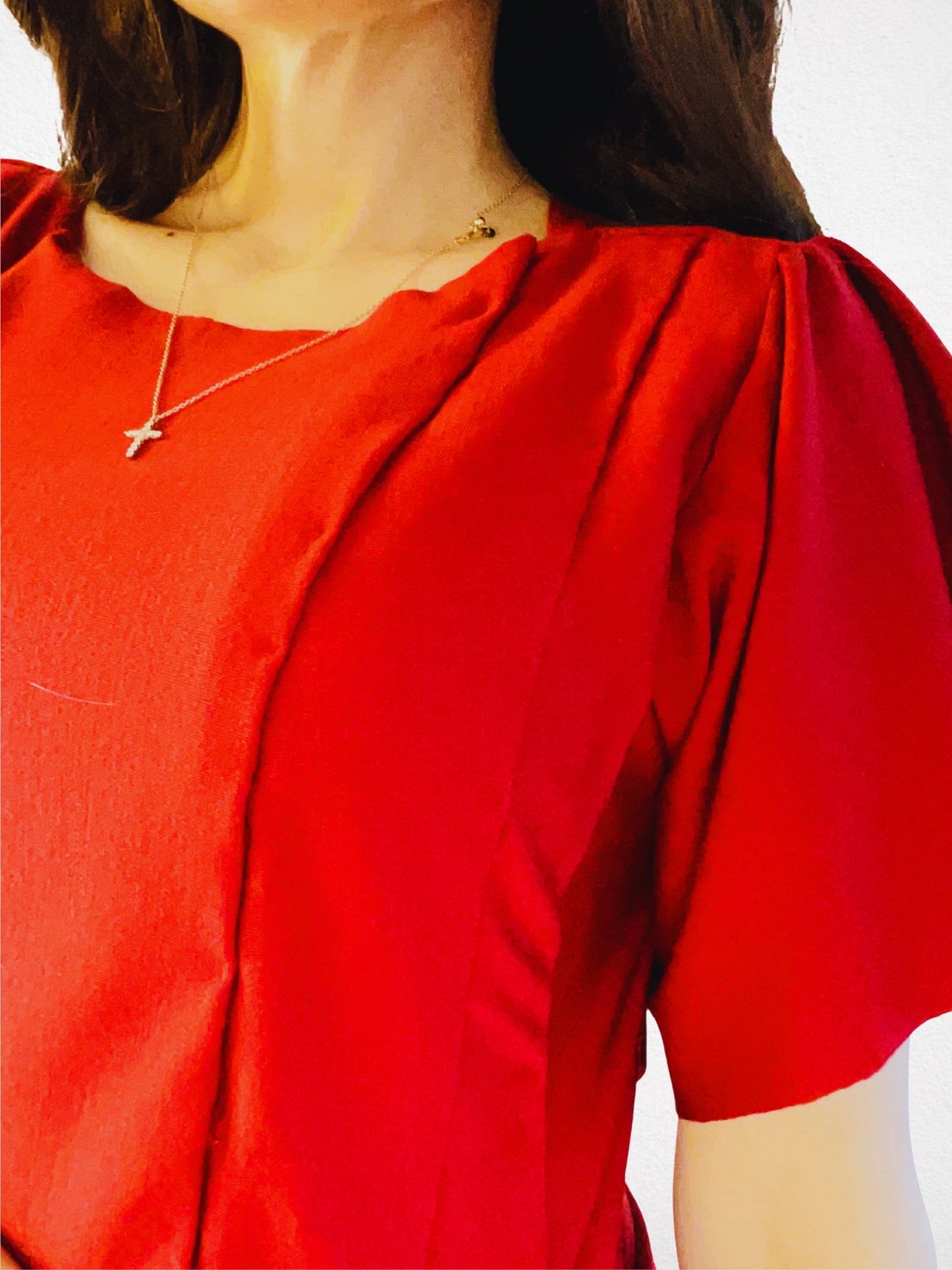 Fig Dress – Dark Red Merino Wool Maxi Dress with Waist Belt, Short Sleeves