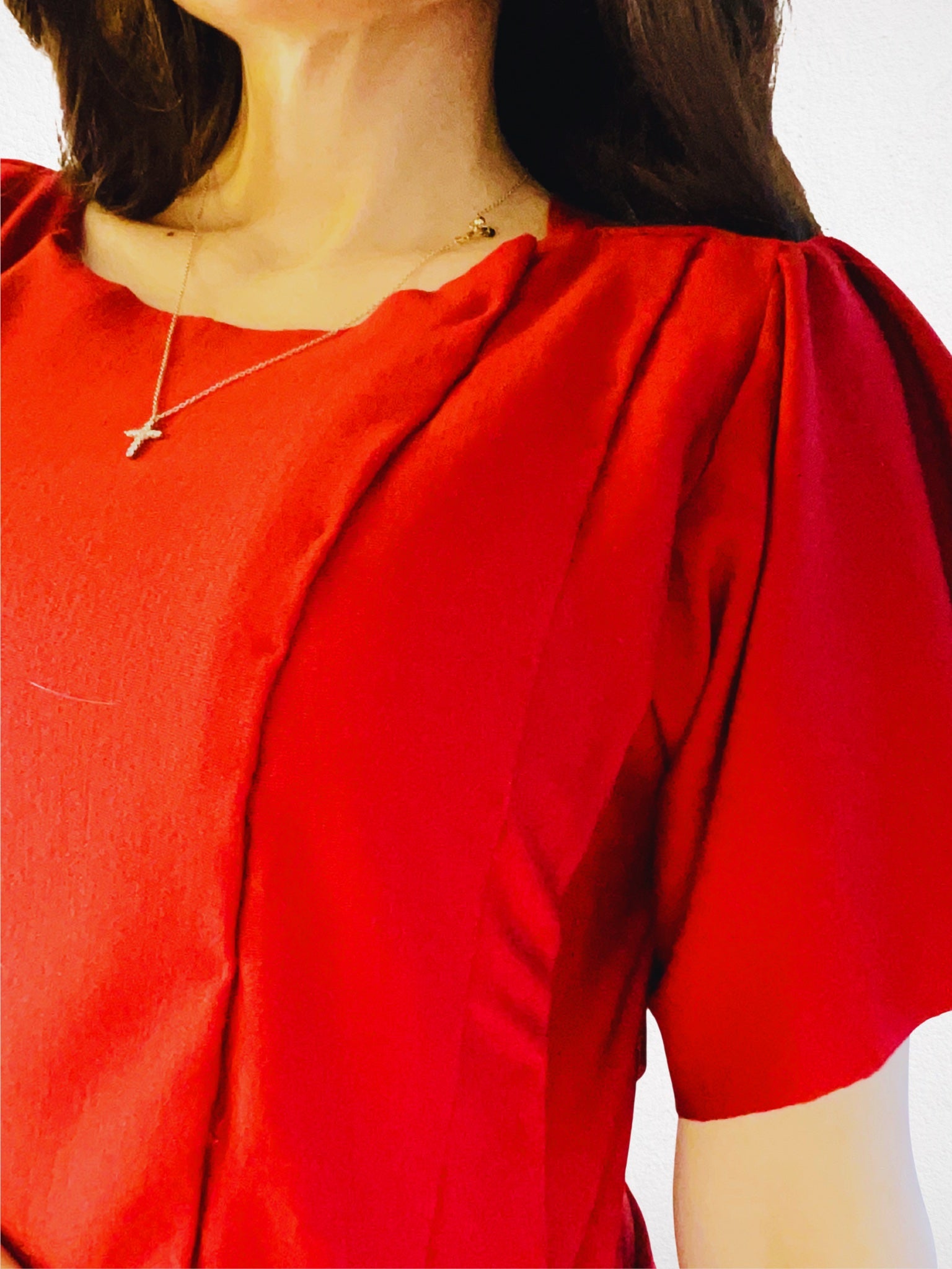 Fig Dress – Dark Red Merino Wool Maxi Dress with Waist Belt, Short Sleeves
