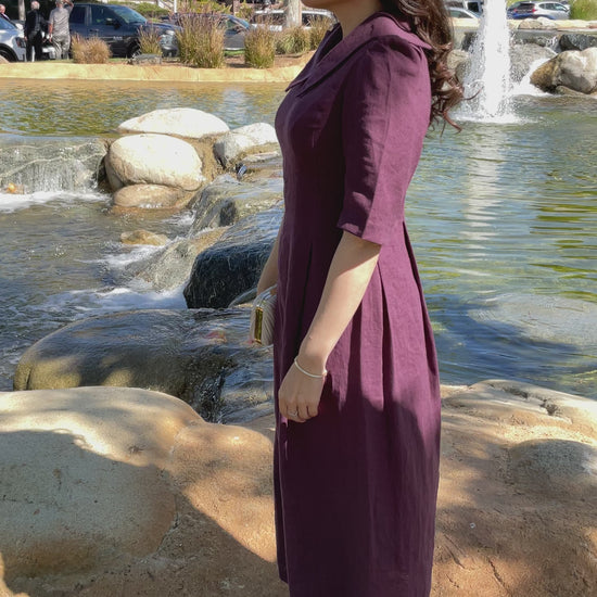 Video showing the rich purple color, fluid movement, and beautiful fabric drape of the Amethyst Maxi Dress.